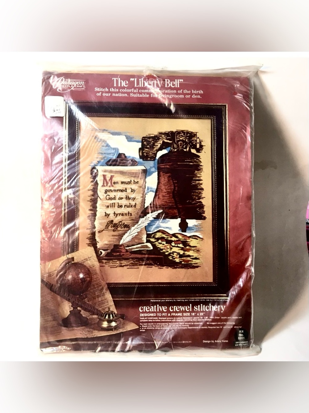 1975 Paragon Needle Craft The Liberty Bell Creative Crewel Stitchery Kit 0311